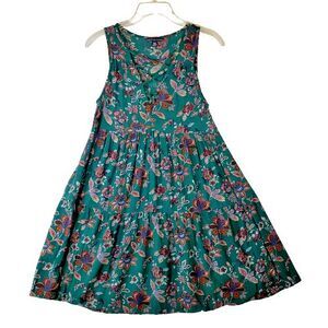 American Eagle Midi Dress Women XS Green Floral  Smocked Sleeveless Summer Flare
